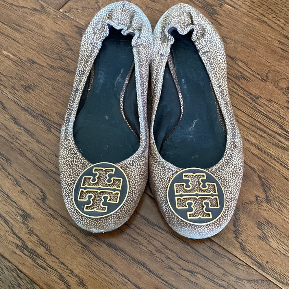 Tory Burch Reva brown stingray ballet flats, 8.5